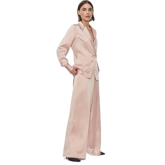 ANINE BING Silk Satin Isabella drapey blazer jacket blouse top double breast XS - Picture 3 of 5